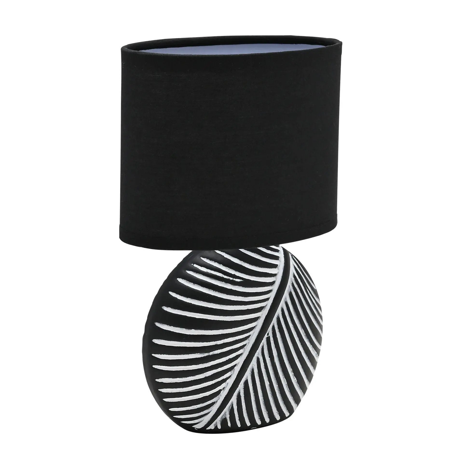 Black Stone Leaf Handled Table Lamp with Black Linen Shade - LightingLighting - Lulu Loves Home