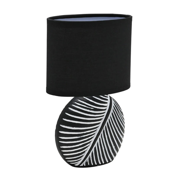 Black Stone Leaf Handled Table Lamp with Black Linen Shade - LightingLighting - Lulu Loves Home