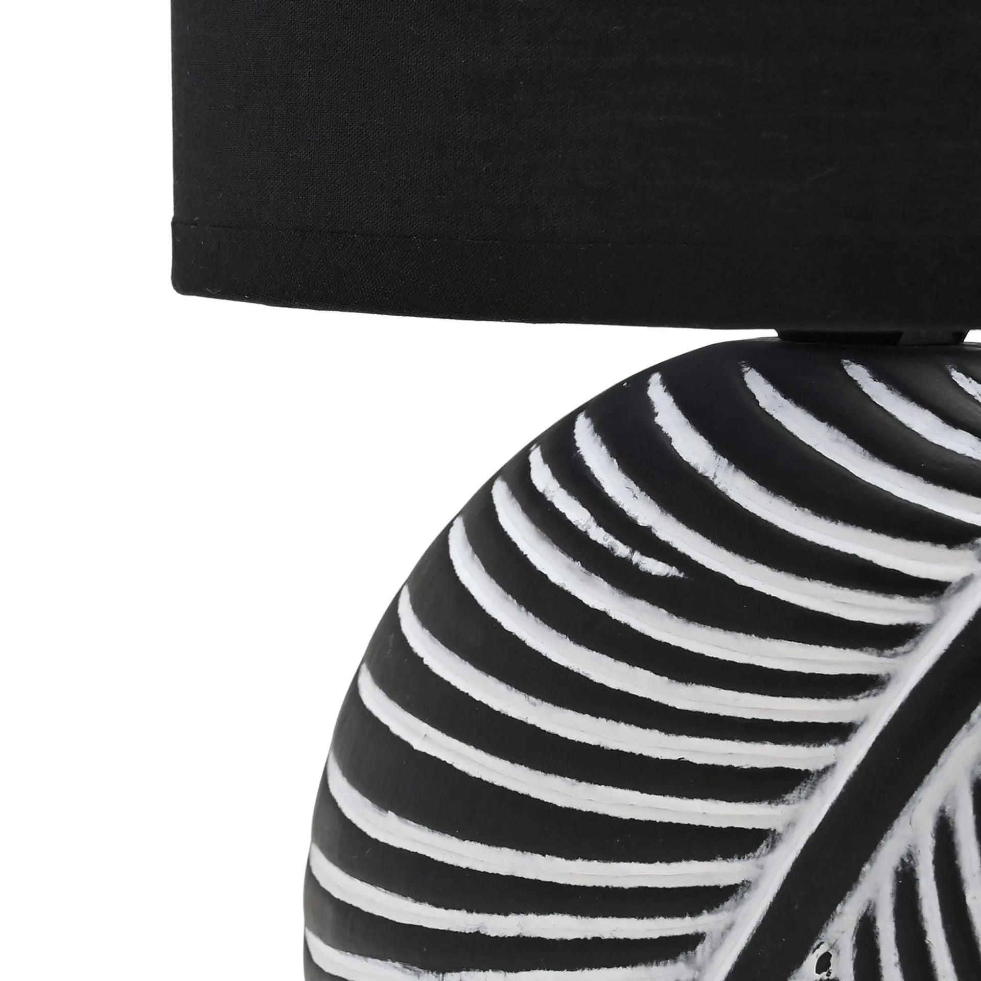 Black Stone Leaf Handled Table Lamp with Black Linen Shade - LightingLighting - Lulu Loves Home