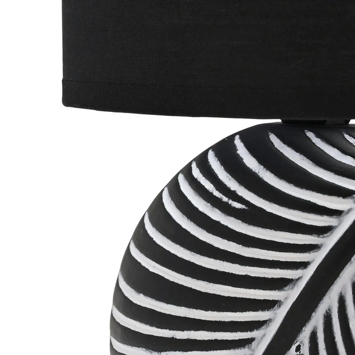 Black Stone Leaf Handled Table Lamp with Black Linen Shade - LightingLighting - Lulu Loves Home