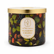 Blackberry and Bramble botanical candle with gold lid, white studio view