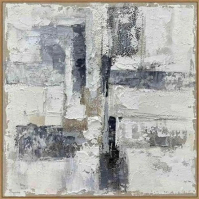 Blue And Grey Abstract Fusion Wooden Framed Painting On Canvas - Medium - Posters, Prints, & Visual ArtworkPosters, Prints, & Visual Artwork - Lulu Loves Home