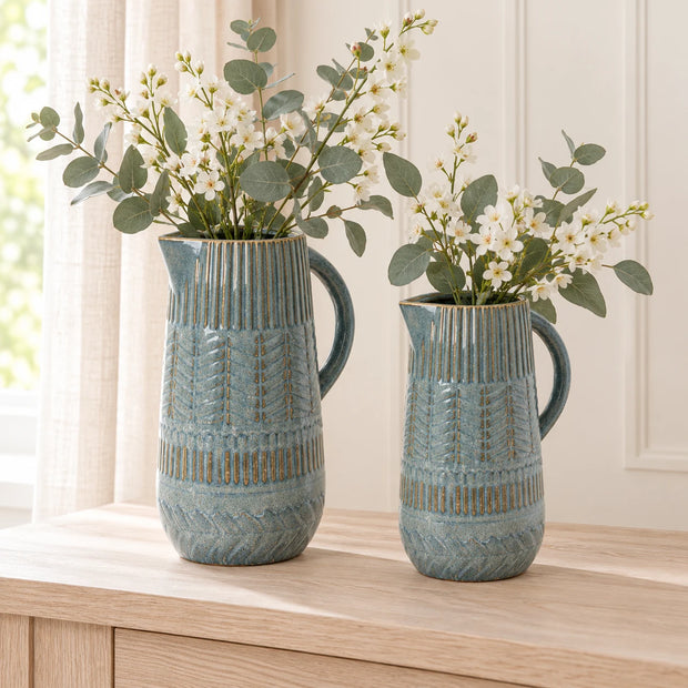 Large blue ceramic jug from Satchville, showcasing a smooth finish and classic shape, ideal for decorative or functional use.