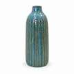Large blue ceramic vase full product on a white studio background.