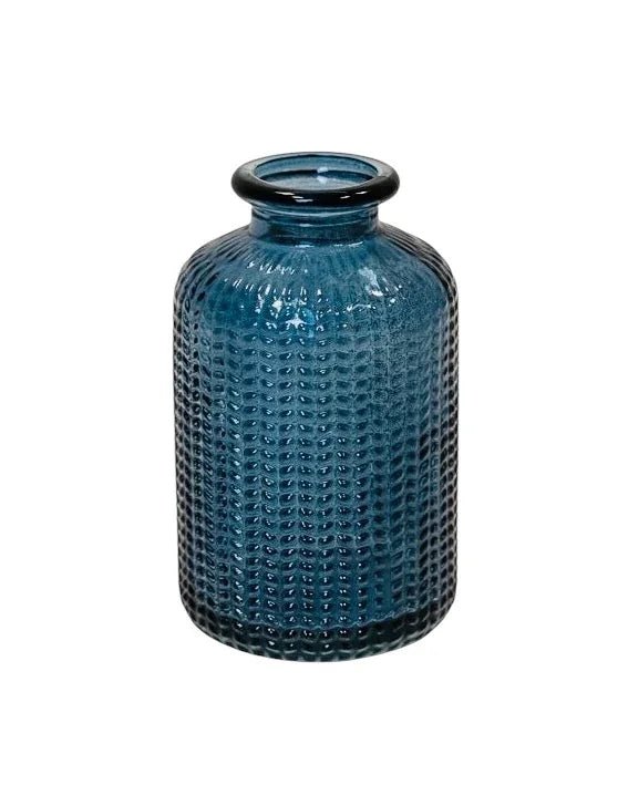 Blue Dimpled Glass Bottle Bud Vase - Home DecorHome Decor - Lulu Loves Home