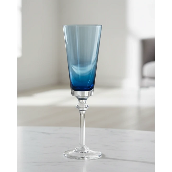Blue Flute Champagne Glass by Gisela Graham, elegant glassware for celebrating, with a sleek blue design and slender stem.