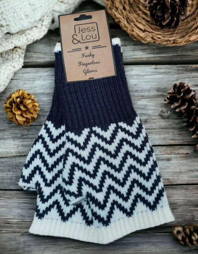 Blue Herringbone Fingerless Glove & Wrist Warmer - AccessoriesAccessories - Lulu Loves Home