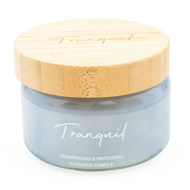 Blue Small Candle with Bamboo Lid and Woodsage & Seasalt Scent - Tranquil - CandlesCandles - Lulu Loves Home