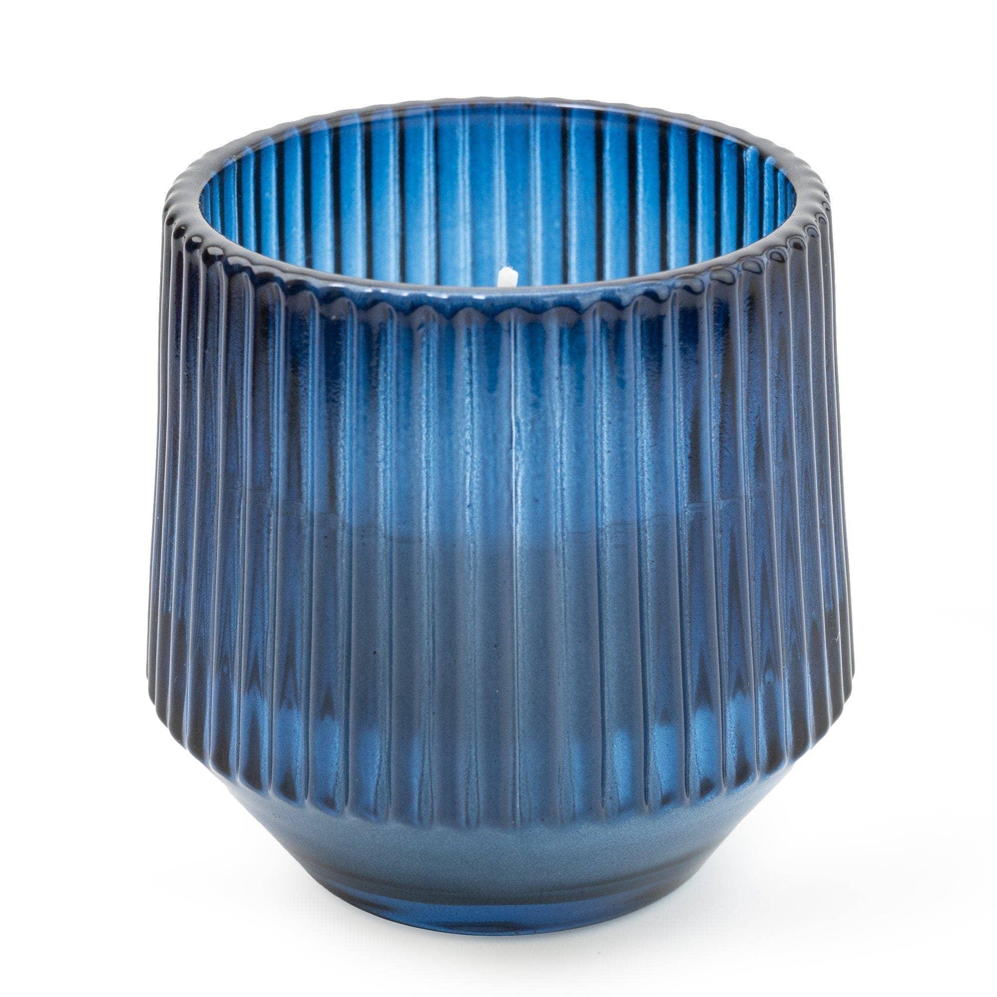 Blue Small Ridged Glass Candle Midnight Pomegranate Scent 8cm - CandlesCandles - Lulu Loves Home