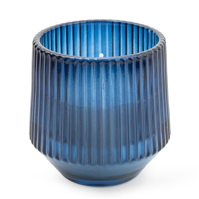 Blue Small Ridged Glass Candle Midnight Pomegranate Scent 8cm - CandlesCandles - Lulu Loves Home