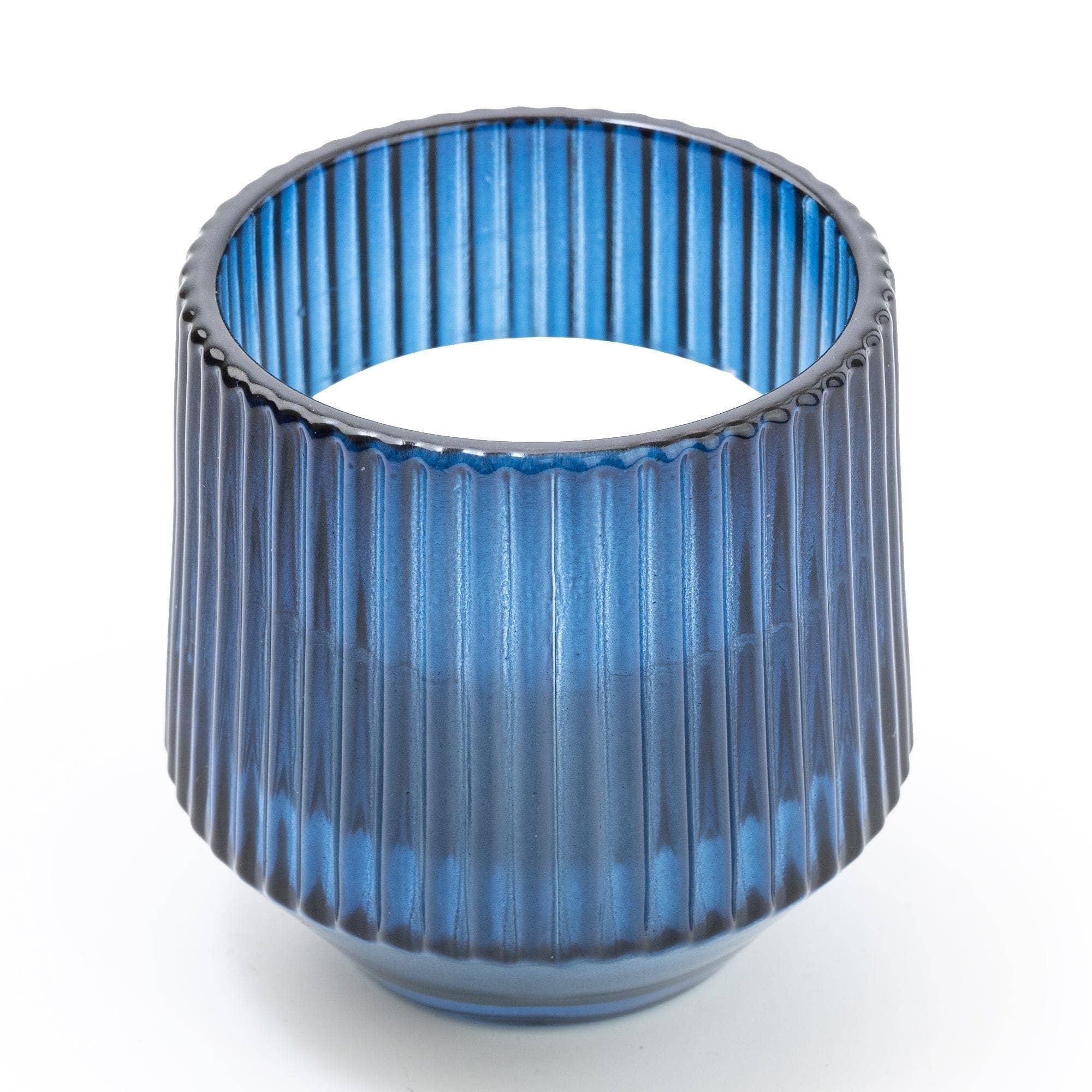Blue Small Ridged Glass Candle Midnight Pomegranate Scent 8cm - CandlesCandles - Lulu Loves Home