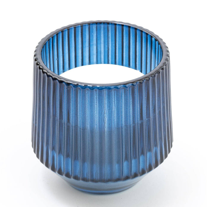 Blue Small Ridged Glass Candle Midnight Pomegranate Scent 8cm - CandlesCandles - Lulu Loves Home