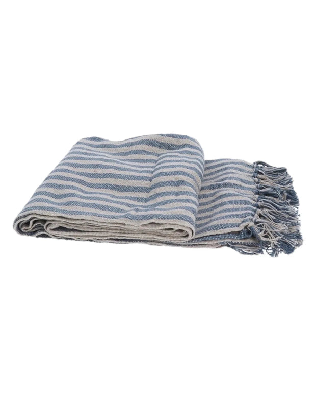 Blue Woven Stripe Cotton Throw - Soft FurnishingsSoft Furnishings - Lulu Loves Home