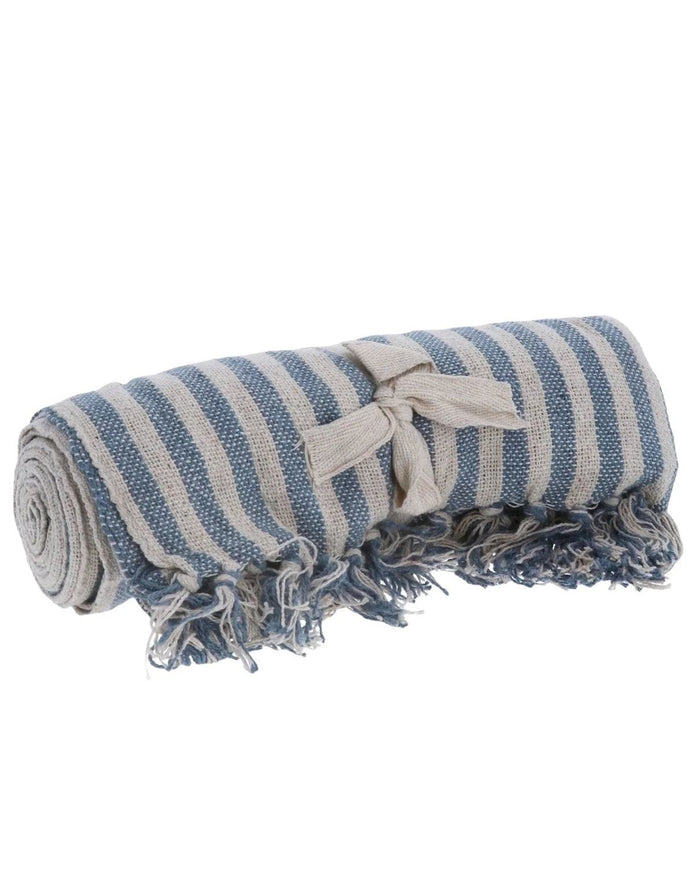 Blue Woven Stripe Cotton Throw - Soft FurnishingsSoft Furnishings - Lulu Loves Home