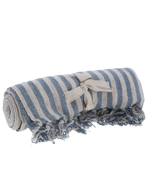 Blue Woven Stripe Cotton Throw - Soft FurnishingsSoft Furnishings - Lulu Loves Home