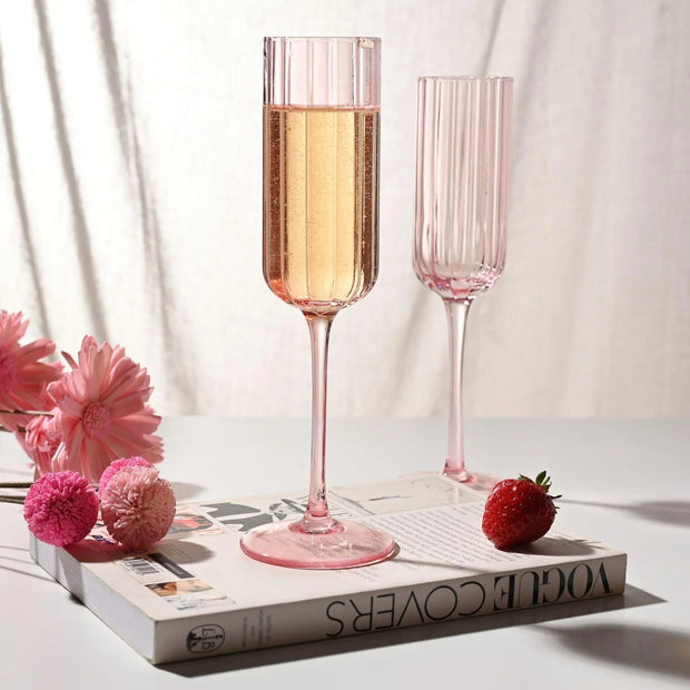 Blush Pink Scalloped Champagne Flutes - Set Of Two - Home DecorHome Decor - Lulu Loves Home