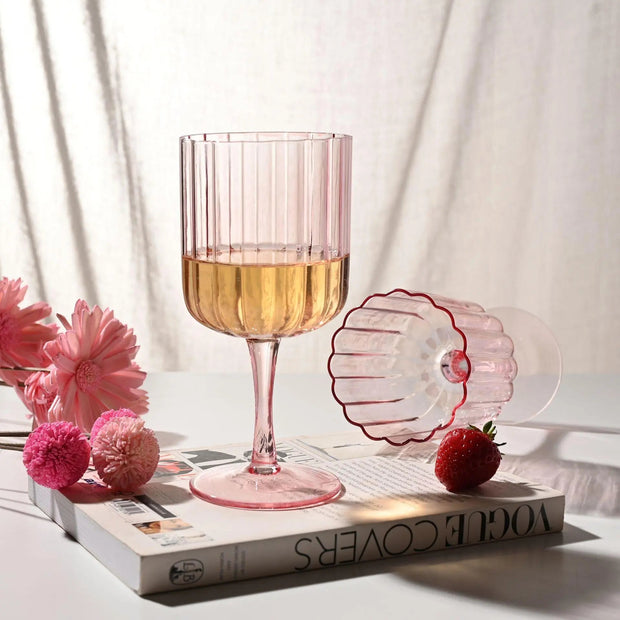 Blush Pink Scalloped Wine Glass - Set Of Two - Home DecorHome Decor - Lulu Loves Home