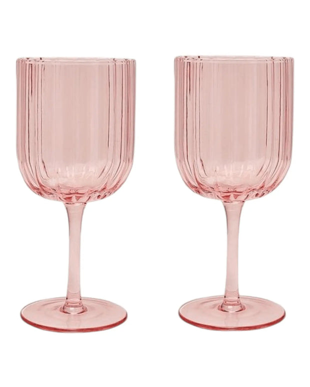 Blush Pink Scalloped Wine Glass - Set Of Two - Home DecorHome Decor - Lulu Loves Home