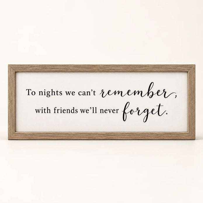 Brayden and Brooks To Nights oak framed sign, straight-on studio view, 41 × 18 cm