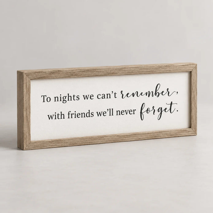 Brayden and Brooks To Nights oak framed sign, angled studio view showing frame depth