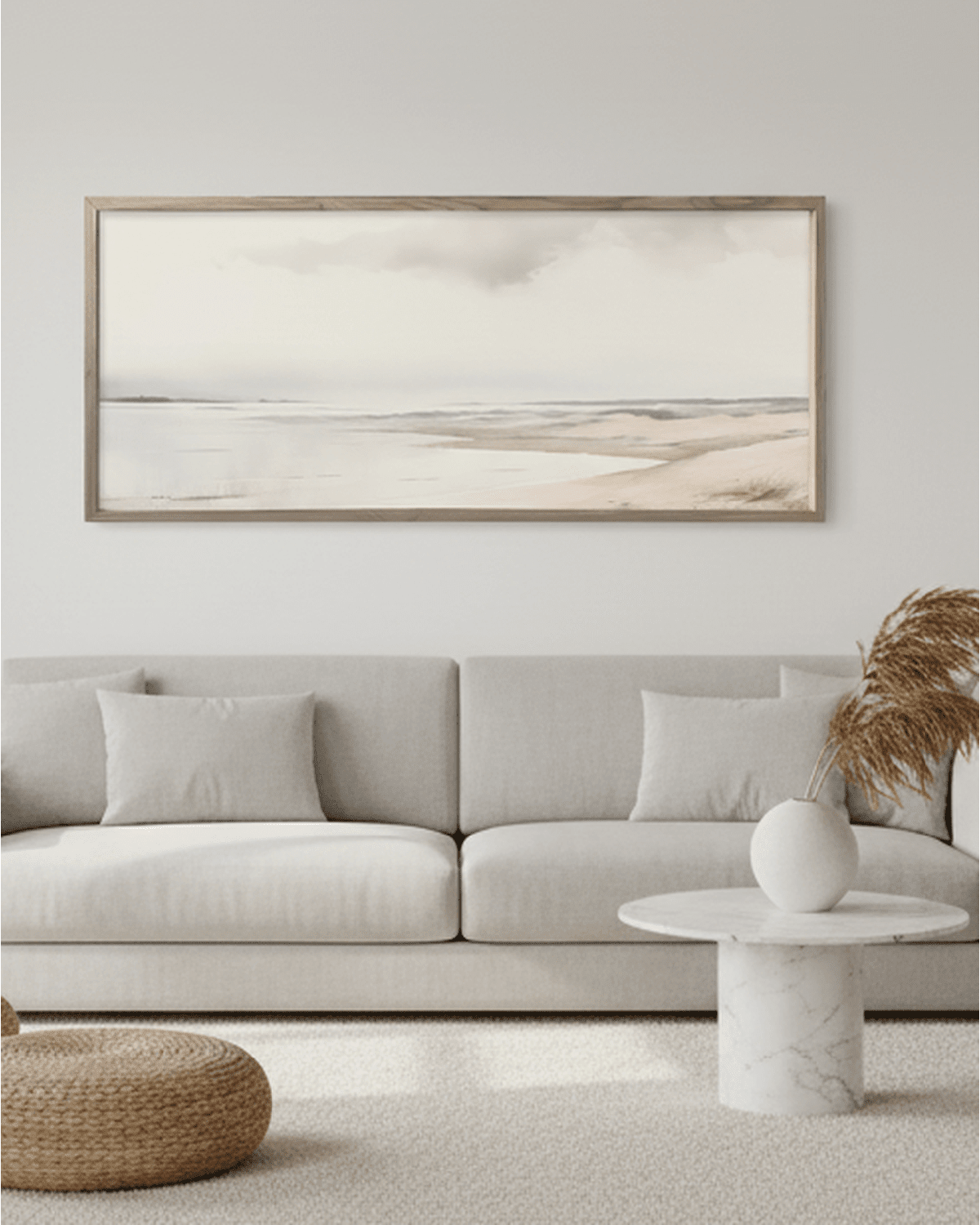 Extra large Brayden and Brooks wood framed wall art print featuring a seagrass design for coastal decor.