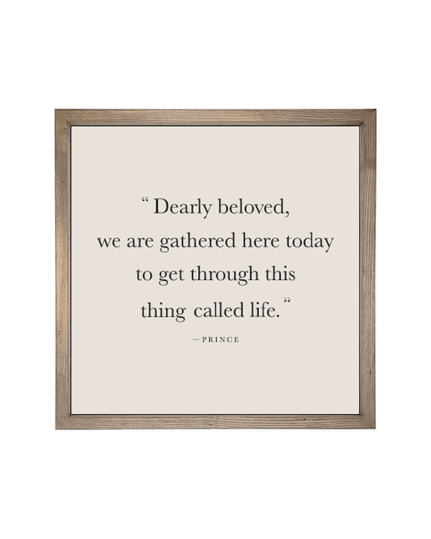 Rustic wooden framed wall art sign by Brayden and Brooks with "Dearly Beloved" inscription, large natural finish decorative piece.