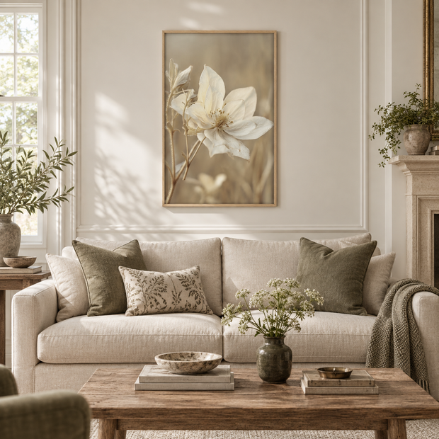 Brayden and Brooks Anemone framed botanical wall art, 46 x 89 cm styled in a classic modern country interior, view 1.