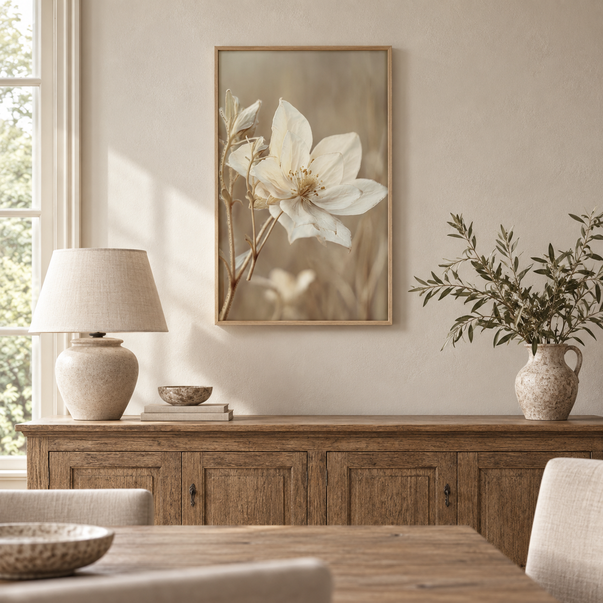 Brayden and Brooks Anemone framed botanical wall art, 46 x 89 cm styled in a classic modern country interior, view 2.