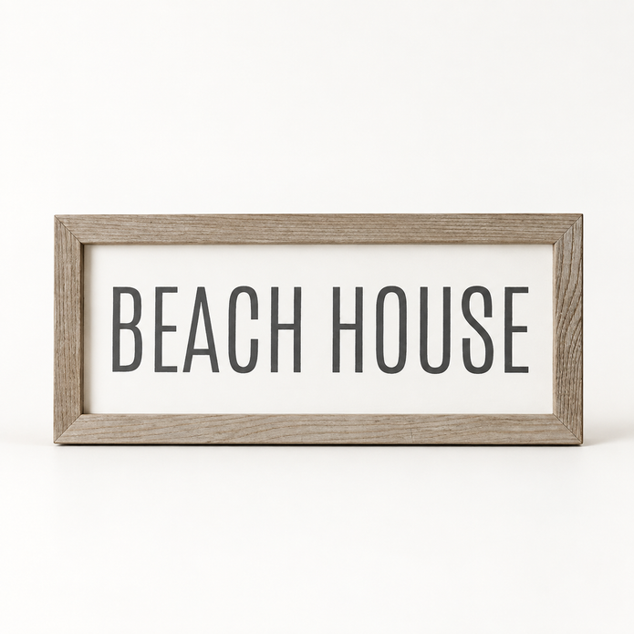 Brayden and Brooks Beach House medium rustic oak sign, approximately 41 x 18 cm, straight-on studio view on white.