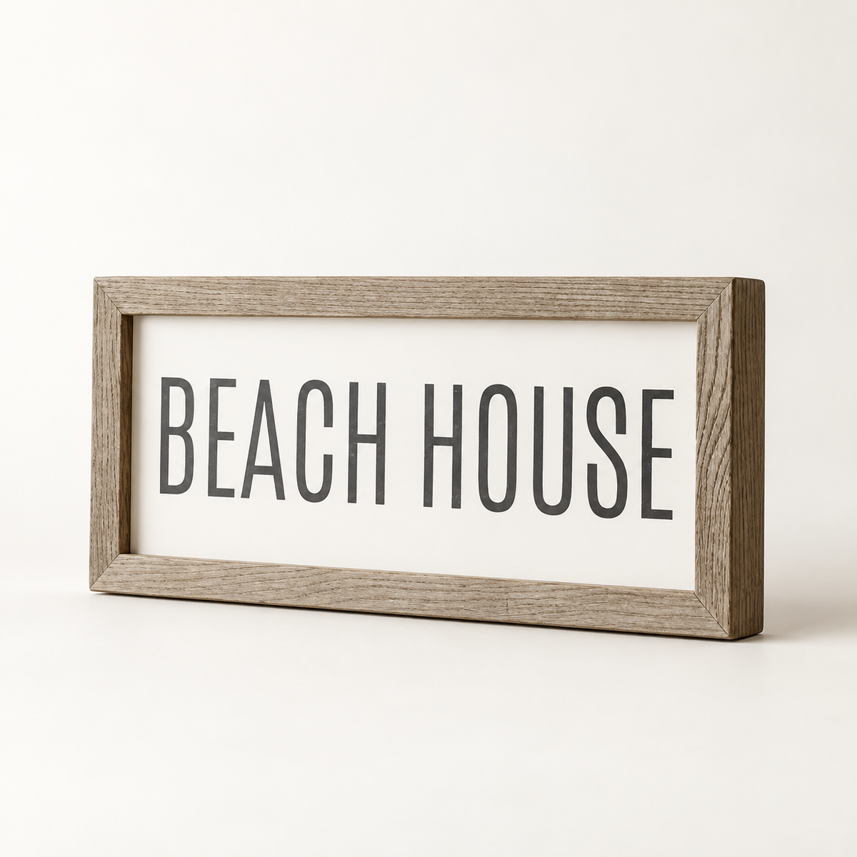 Brayden and Brooks Beach House medium rustic oak sign, approximately 41 x 18 cm, angled studio view on white.