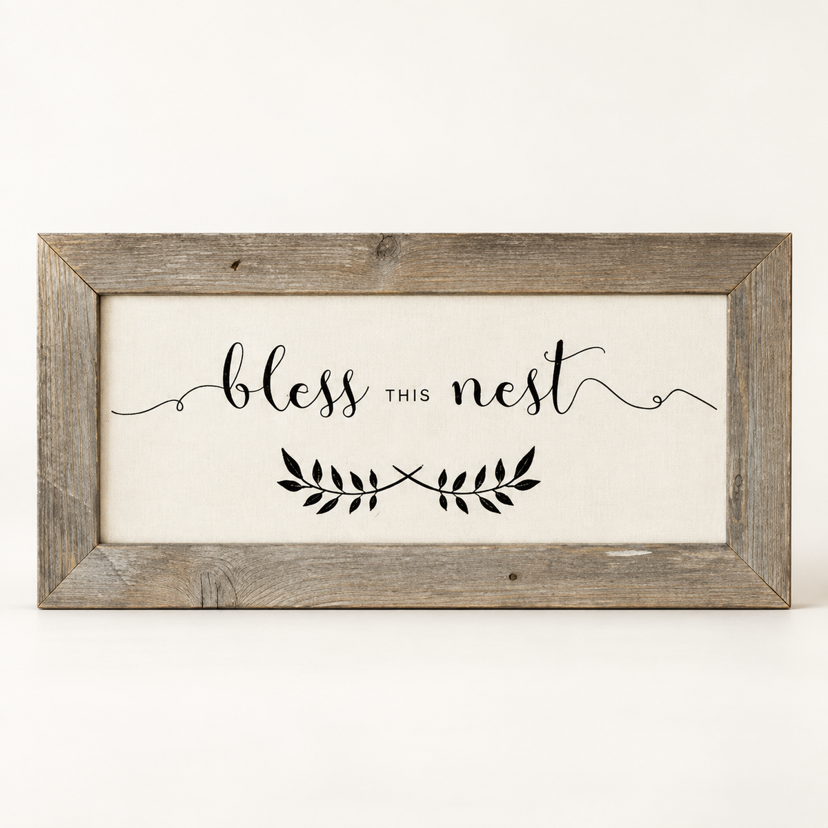 Brayden and Brooks Bless This Nest large rustic sign, 61 x 30 cm, straight-on studio view on white.