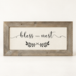 Brayden and Brooks Bless This Nest large rustic sign, 61 x 30 cm, straight-on studio view on white.