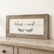 Brayden and Brooks Bless This Nest large rustic sign, 61 x 30 cm, angled studio view on white.