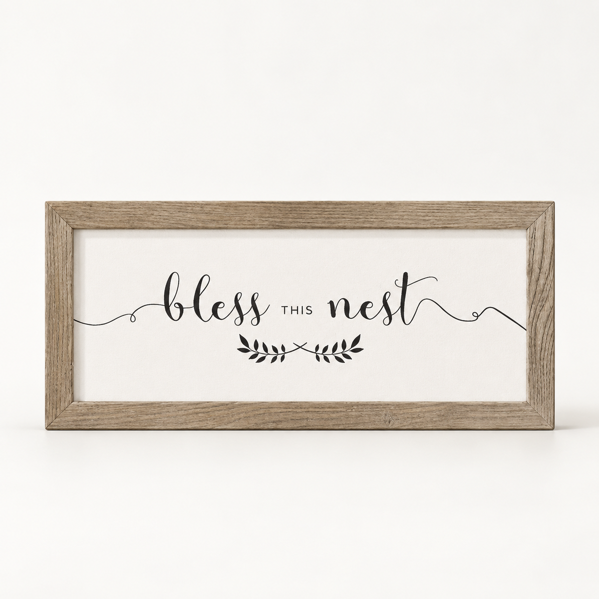 Brayden and Brooks Bless This Nest medium rustic oak sign, approximately 41 x 18 cm, straight-on studio view on white.