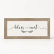 Brayden and Brooks Bless This Nest medium rustic oak sign, approximately 41 x 18 cm, straight-on studio view on white.