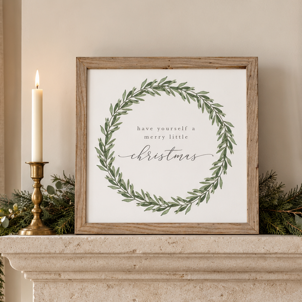 Brayden and Brooks Oak Framed Christmas Canvas Sign — Have Yourself a Merry Little Christmas