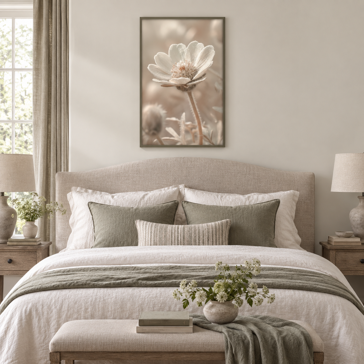 Brayden and Brooks Daisy framed botanical wall art, 46 x 89 cm styled in a classic modern country interior, view 3.