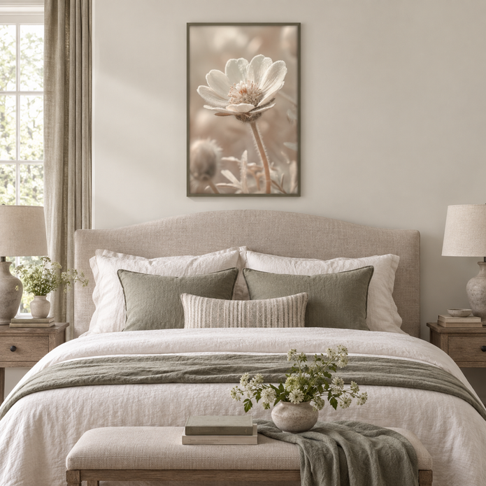 Brayden and Brooks Daisy framed botanical wall art, 46 x 89 cm styled in a classic modern country interior, view 3.