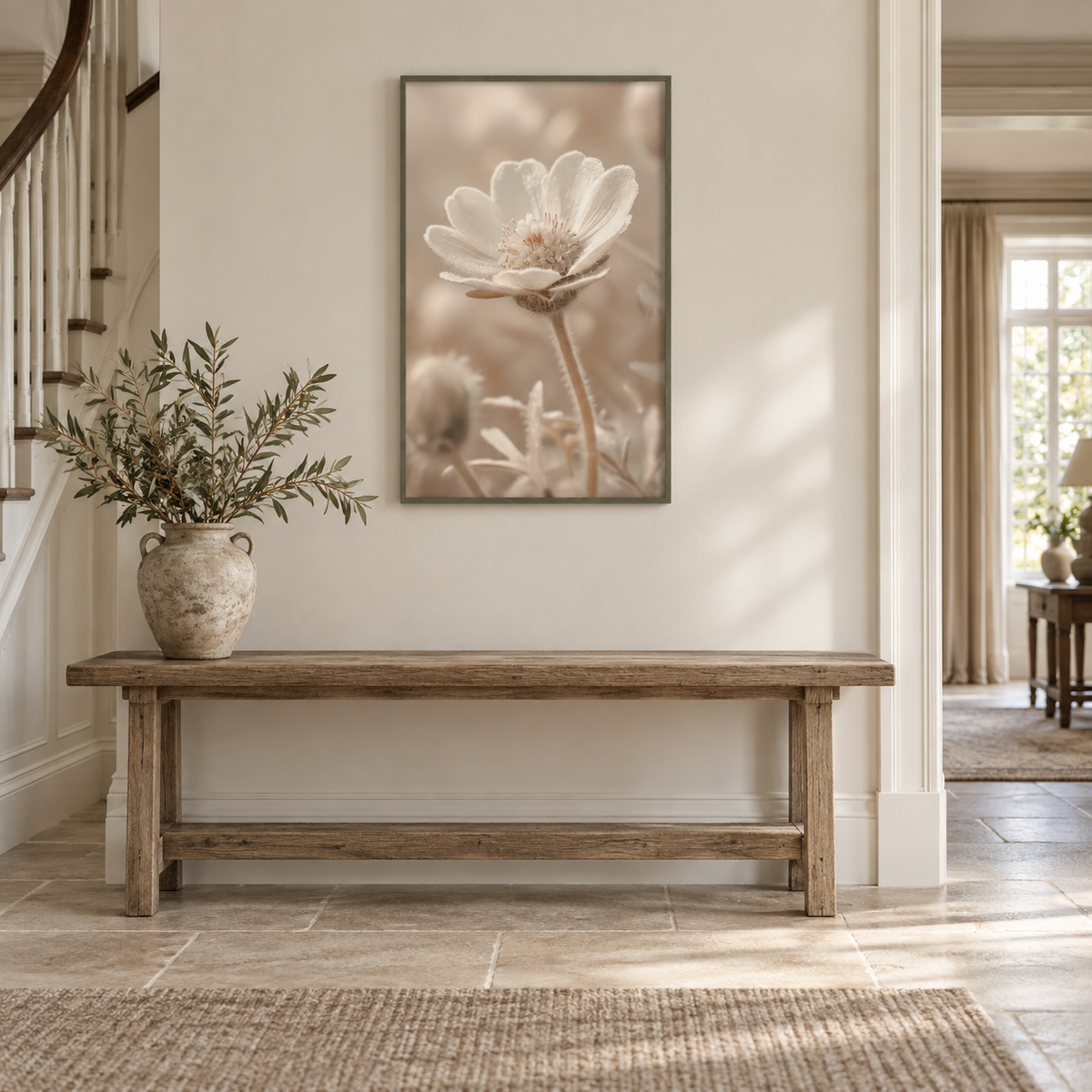 Brayden and Brooks Daisy framed botanical wall art, 46 x 89 cm styled in a classic modern country interior, view 4.