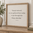 Brayden and Brooks Dearly Beloved large rustic oak sign, 61 x 61 cm, angled studio view on white.