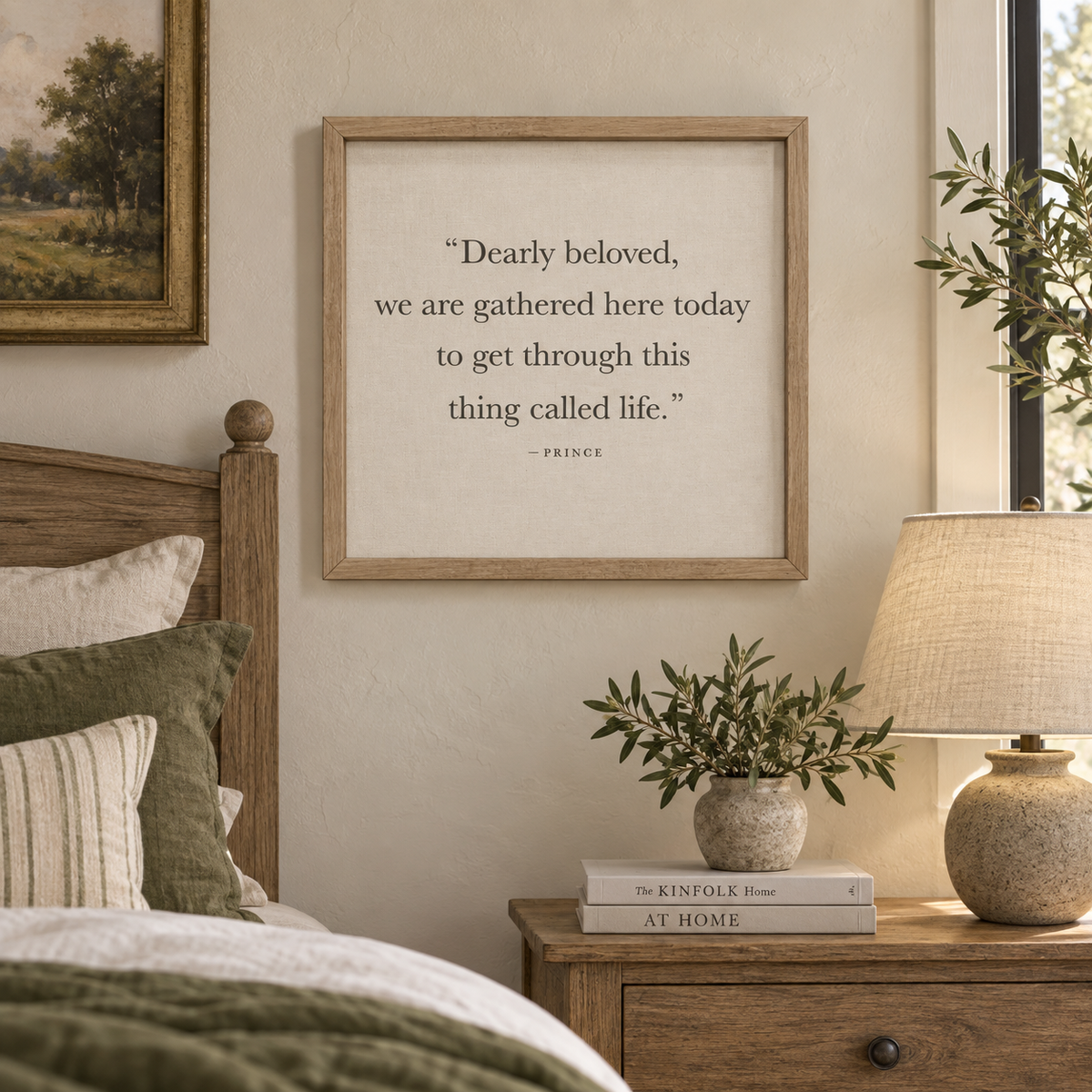 Brayden and Brooks Dearly Beloved large rustic oak sign, 61 x 61 cm styled at true scale in a classic modern country interior, view 3.