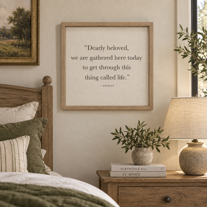Brayden and Brooks Dearly Beloved large rustic oak sign, 61 x 61 cm styled at true scale in a classic modern country interior, view 3.
