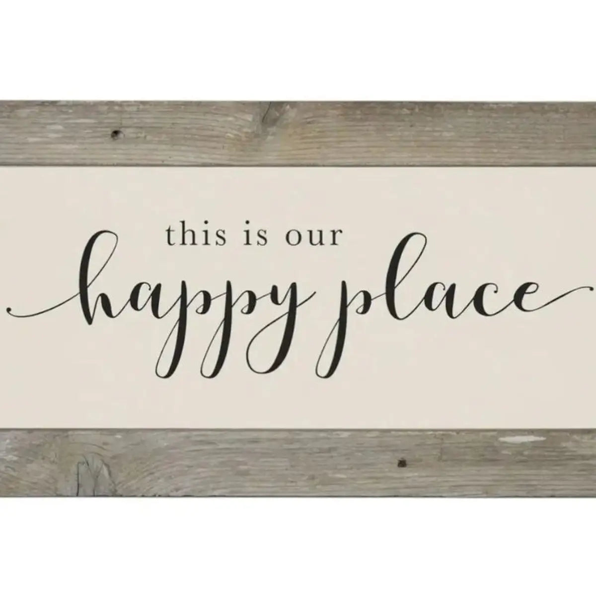 Close-up detail of Brayden and Brooks Large Rustic Sign — This is Our Happy Place
