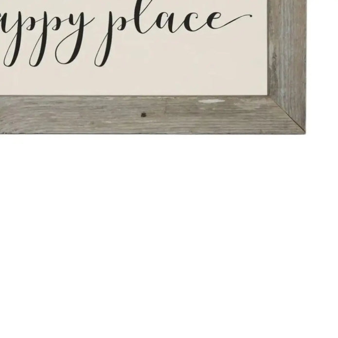 Close-up detail of Brayden and Brooks Large Rustic Sign — This is Our Happy Place, showing the handmade frame texture