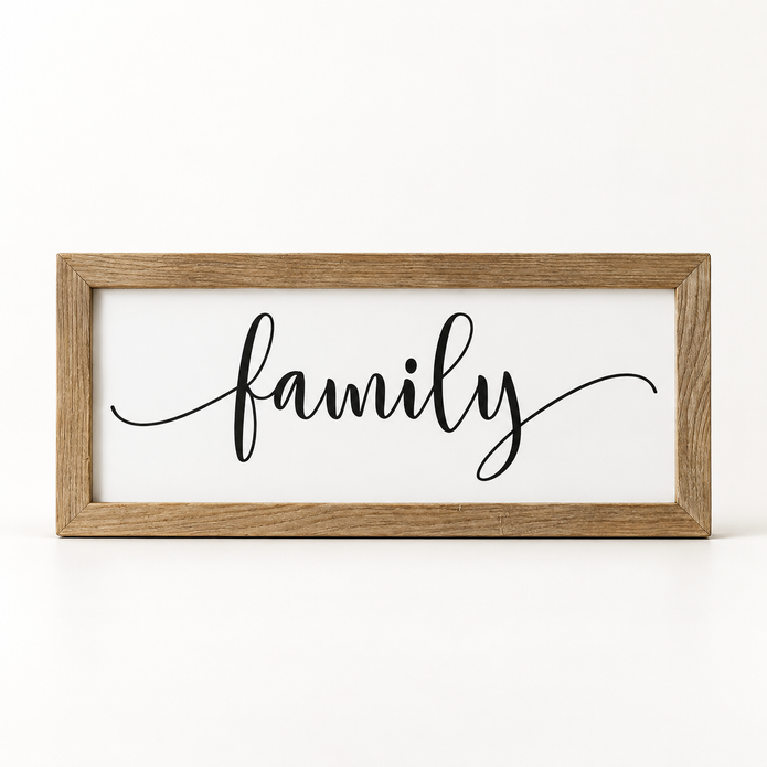 Brayden and Brooks Family medium rustic oak sign, approximately 41 x 18 cm, straight-on studio view on white.