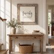 Brayden and Brooks Family rustic oak sign, 75 x 75 cm, styled above a country hallway console