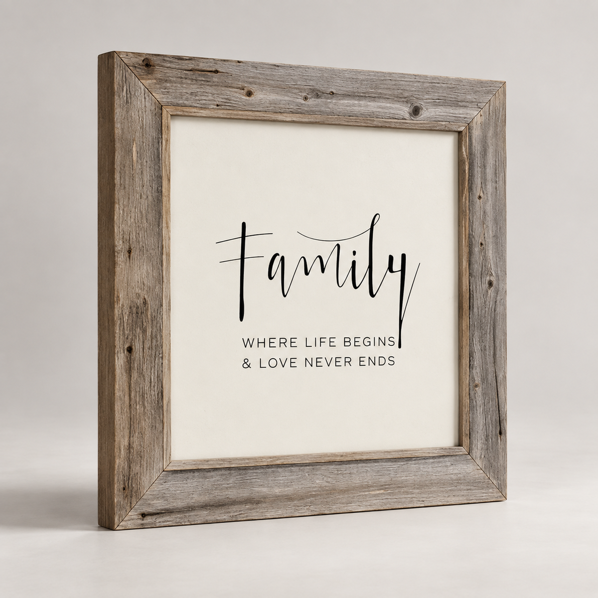 Brayden and Brooks Family rustic oak sign, 75 x 75 cm, angled studio product view
