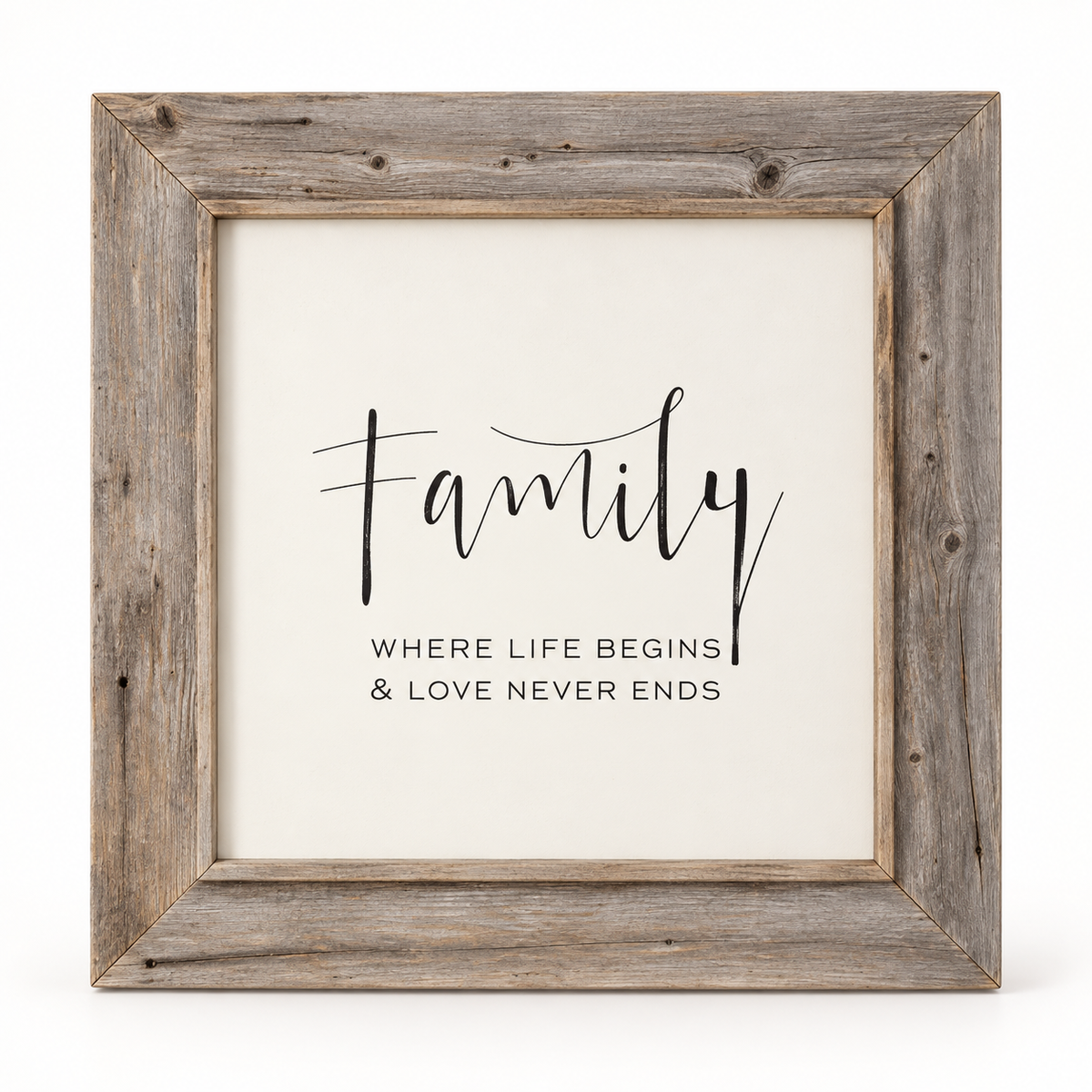 Brayden and Brooks Family rustic oak sign, 75 x 75 cm, straight-on studio product view