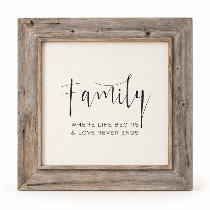 Brayden and Brooks Family rustic oak sign, 75 x 75 cm, straight-on studio product view