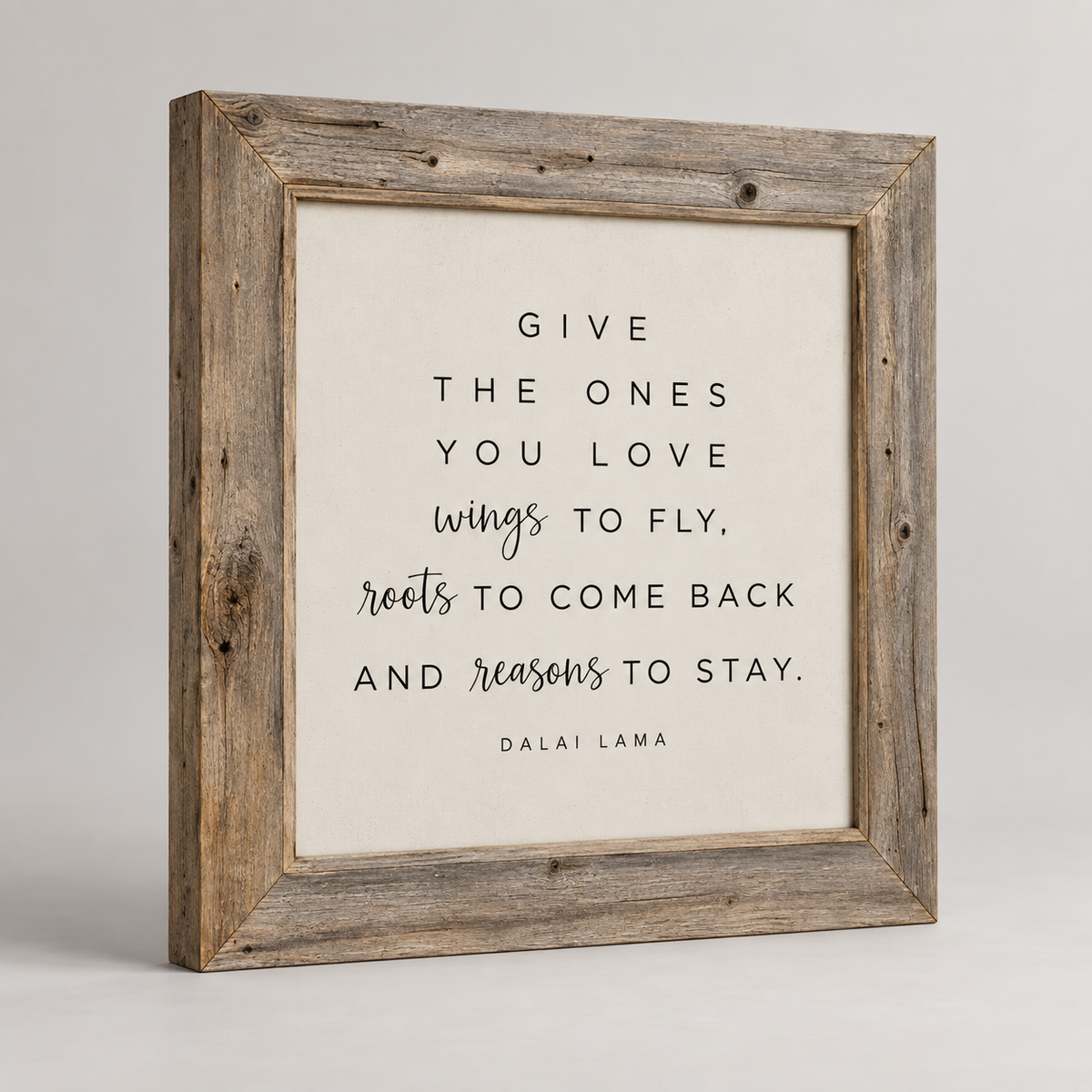 Brayden and Brooks Give the Ones You Love rustic oak sign, 75 x 75 cm, angled studio product view